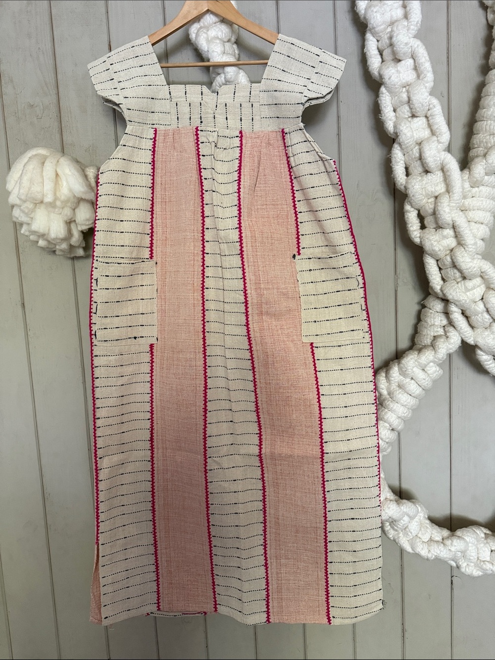 Authentic African Pink/Off white Striped  Sleeveless DRESS. New!